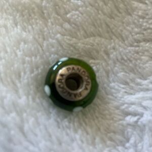 Pandora RETIRED Authentic Green Murano Glass White Flower Charm 790614 A++++++
